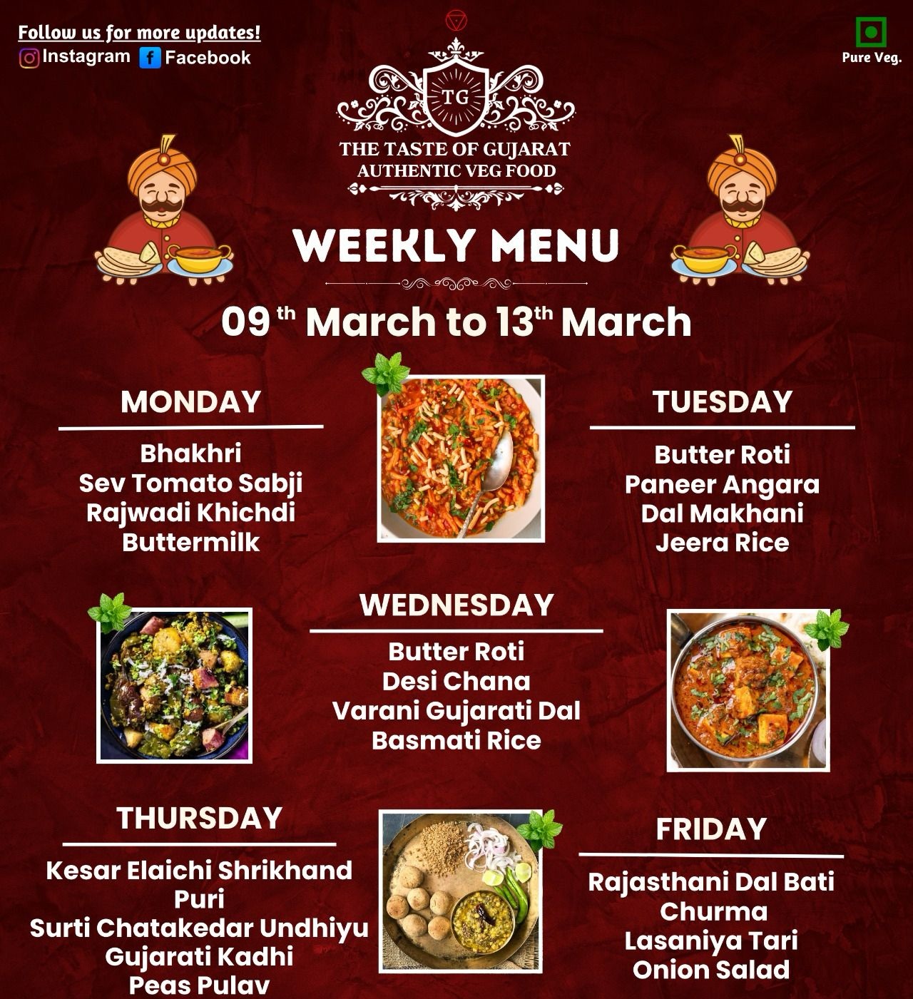 Weekly Tiffin Menu - 9th to 13th March 2026 at The Taste of Gujarat Calgary
